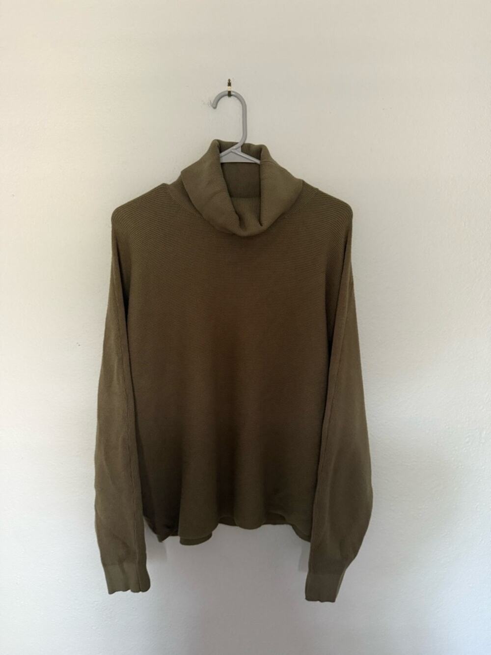 Olive Green Ribbed Sweater Turtleneck and Dolman Sleeve